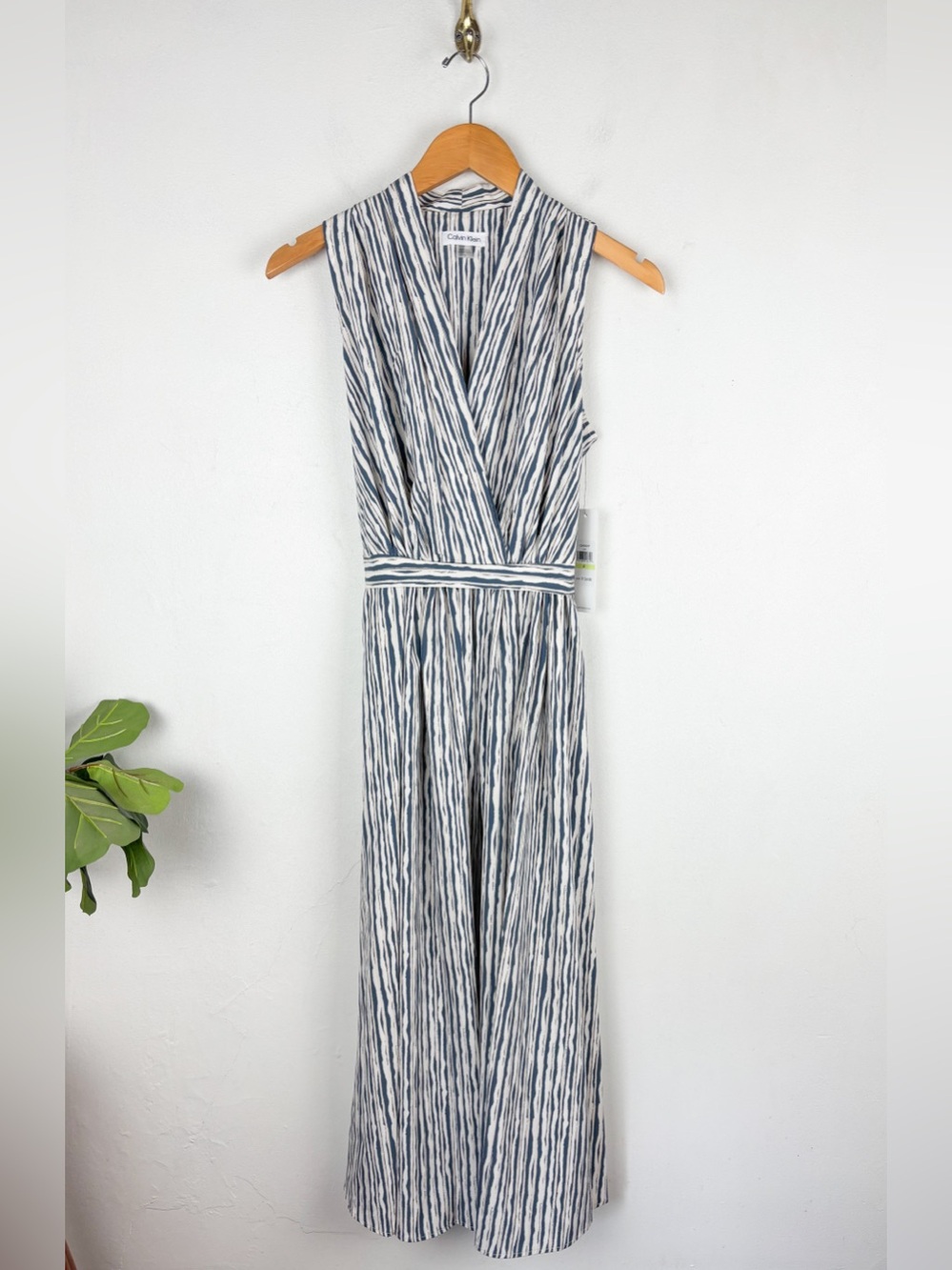 NWT Calvin Klein Striped Faux Wrap Midi Dress Sz 4